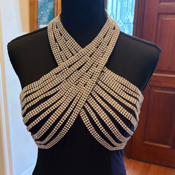 Jovani navy Evening Gown , jersey with Beaded Halter Neck 2 - Picture 5 of 13